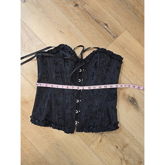 Black Brocade Lace Up Corset XL Over Bust Boned Steampunk Cosplay Renaissance - Picture 4 of 6